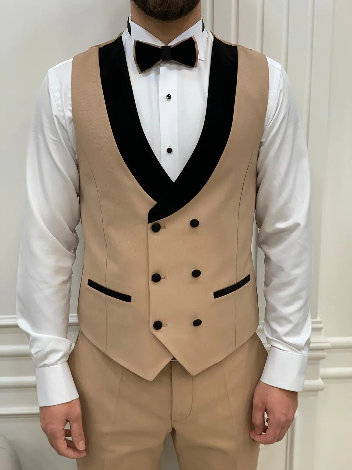 Eden Gold Slim Fit Velvet Shawl Lapel Tuxedo - BRABION