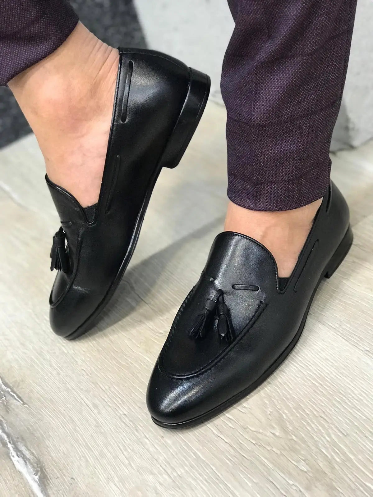 Tassel Leather Black Loafers for Men - BRABION