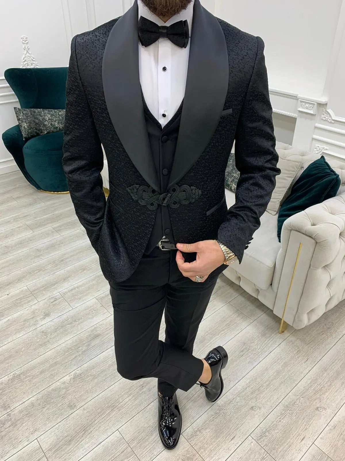 Lopez Black Slim Fit Tuxedo - BRABION