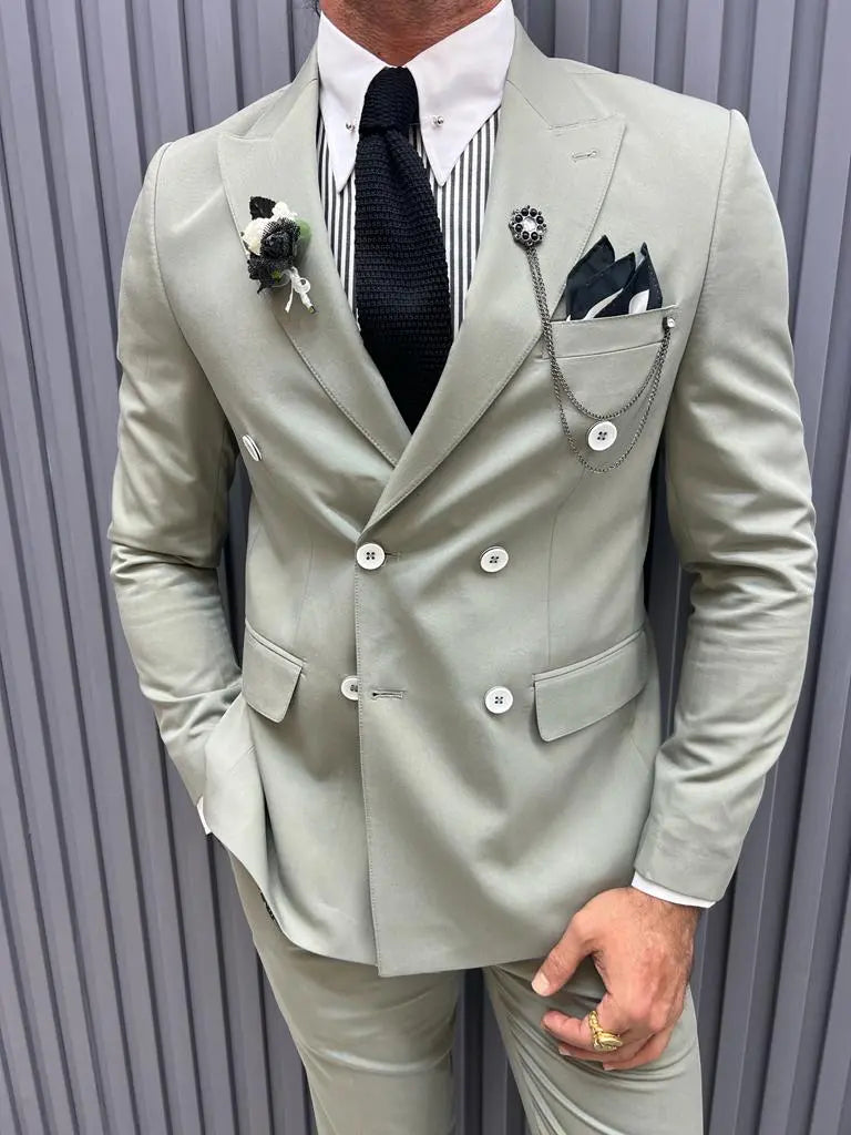 Sorento Mint Slim Fit Pinstripe Double Breasted Cotton Suit brabion