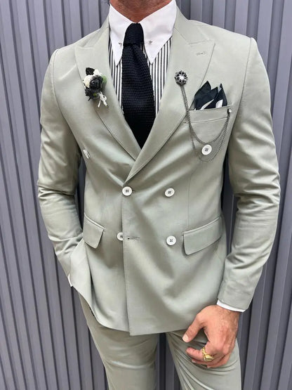 Sorento Mint Slim Fit Pinstripe Double Breasted Cotton Suit brabion