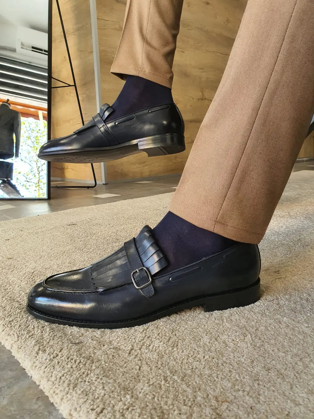 Torino Dark Blue Kilt Loafers - BRABION