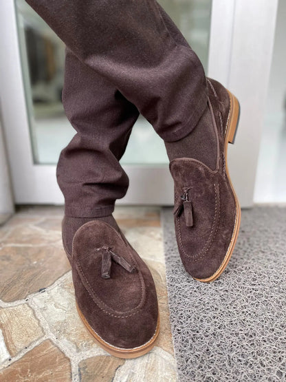 Remy Brown Suede Tassel Loafers for Men - BRABION