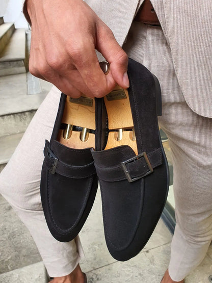 Henderson Black Suede Buckle Loafers: Elegant Comfort for Every Occasion - BRABION