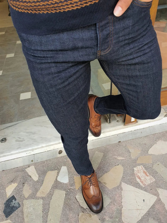 Clemson Navy Blue Slim Fit Lycra Jeans - BRABION