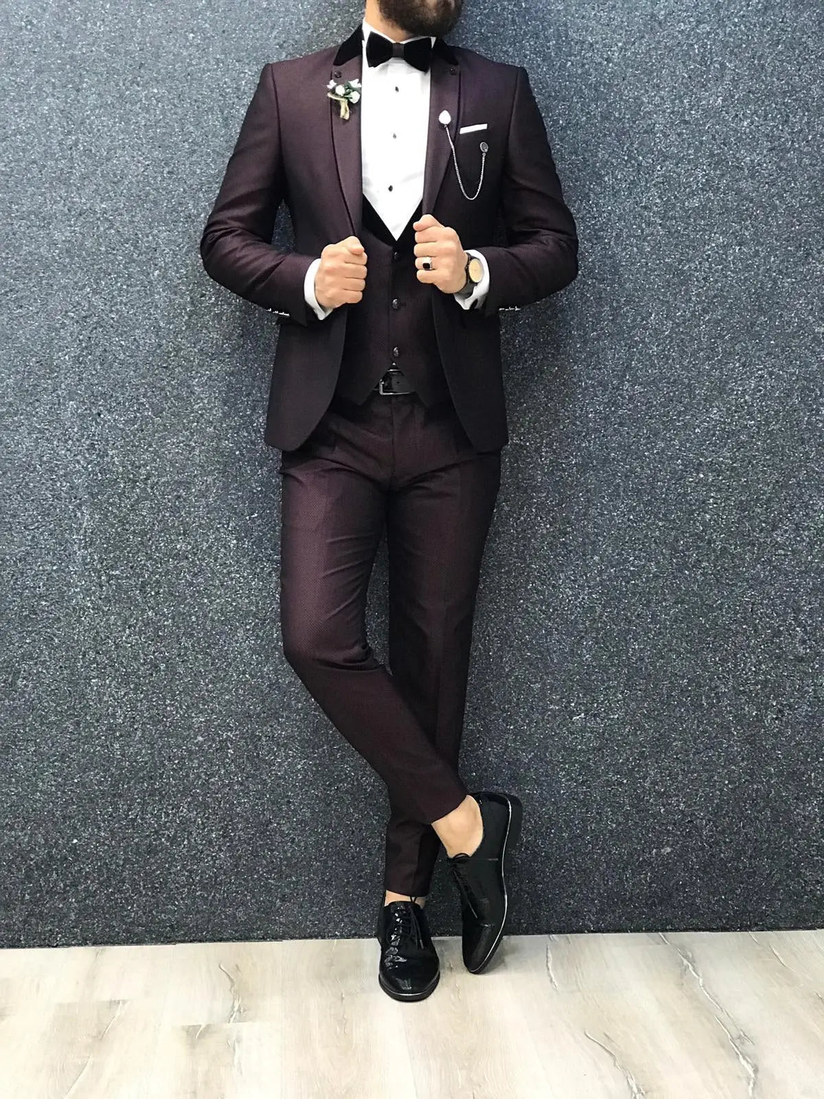 Lazio Claret Red Slim-Fit Tuxedo for Men - BRABION