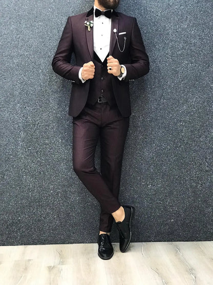 Lazio Claret Red Slim-Fit Tuxedo for Men - BRABION