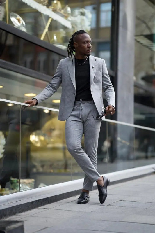 Sorento Gray Slim Fit Pinstripe Cotton Suit brabion