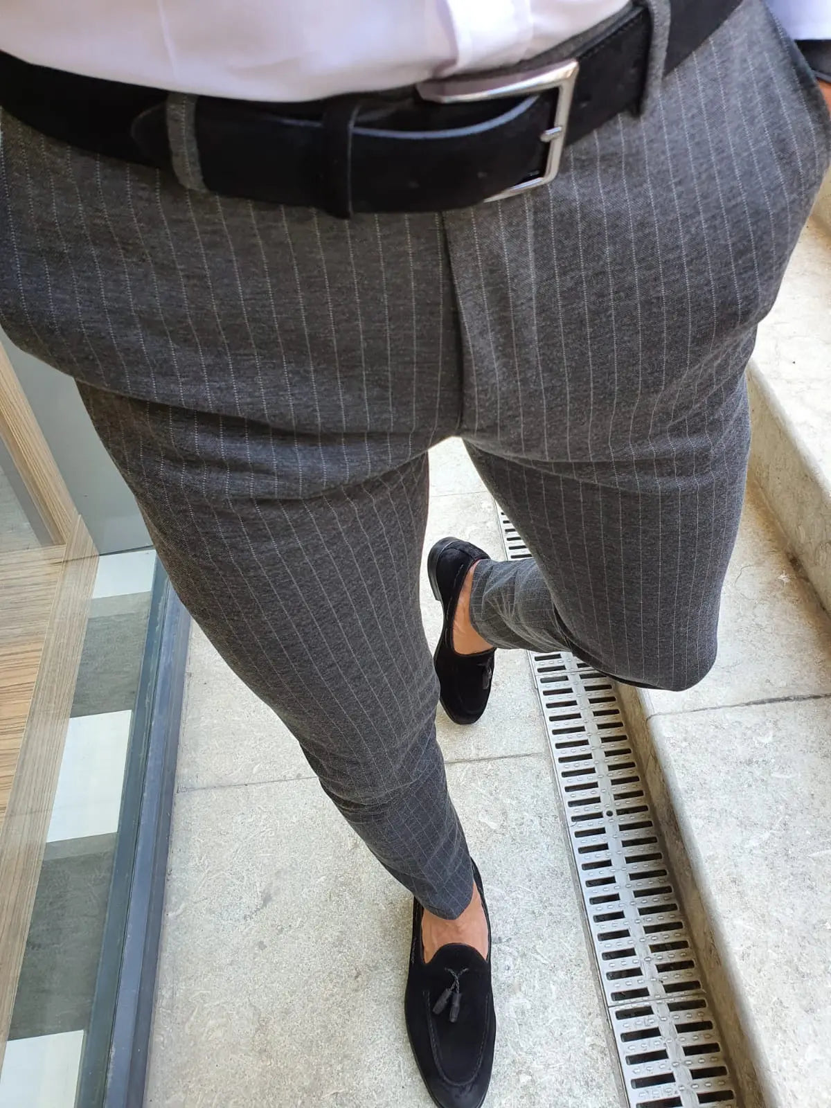 Oakland Anthracite Slim Fit Pinstripe Pants - BRABION