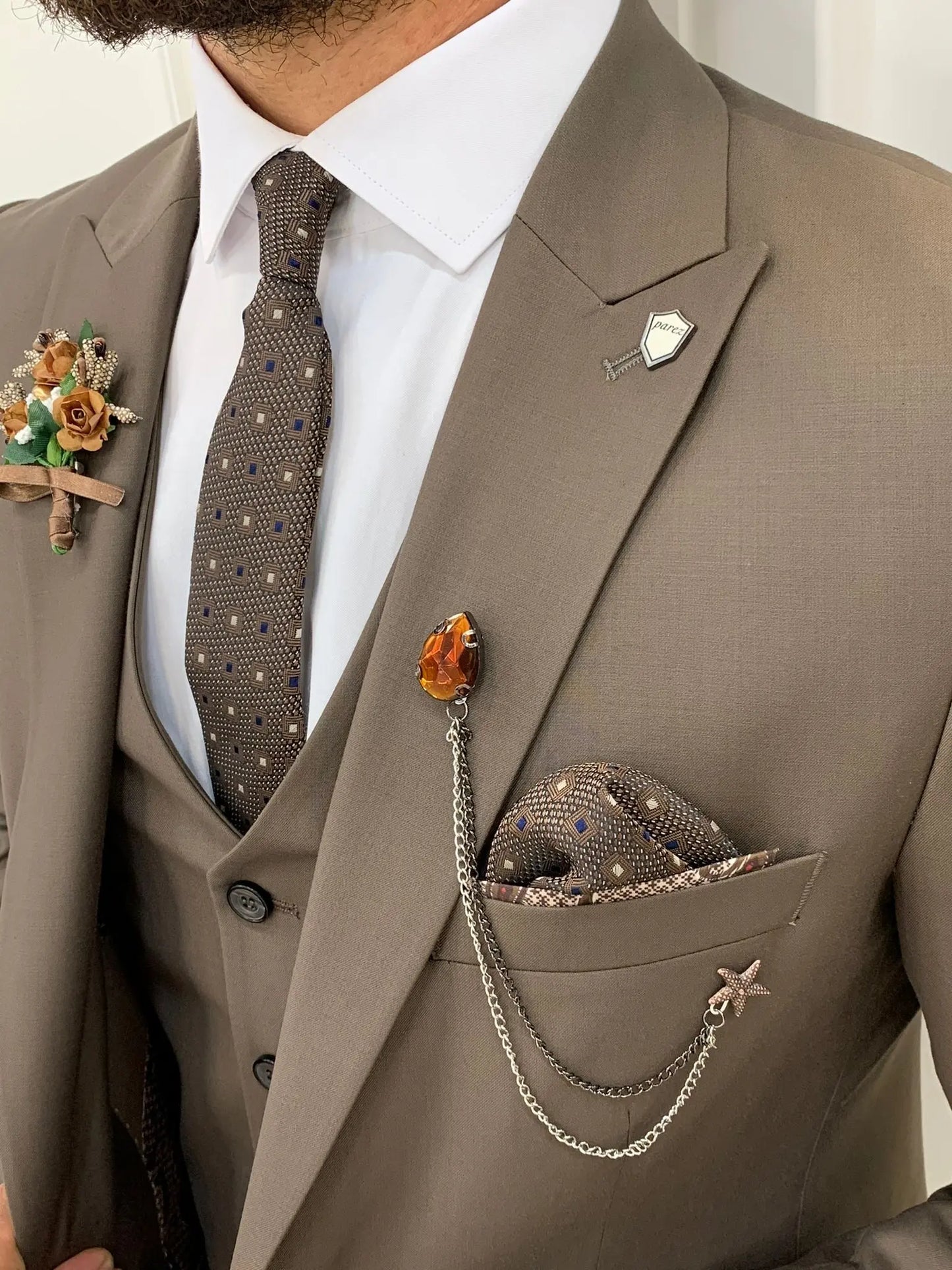 Lance Coffee Slim Fit Three-Piece Suit BOJONI