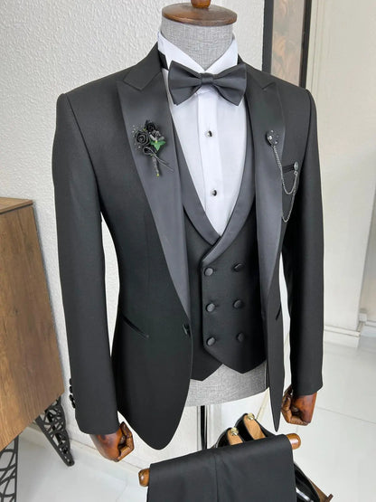 Veneta Slim Fit Dovetail Collared Black Tuxedo - BRABION
