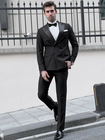 Fabio Black Double Breasted Slim Fit Tuxedo - BRABION