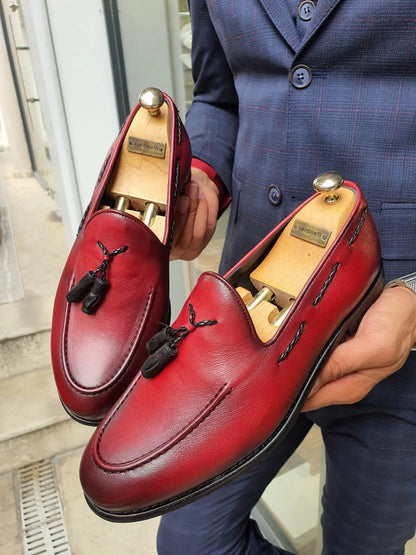 Fort Worth Red Tassel Loafer - Elegant Leather Footwear for Men - BRABION