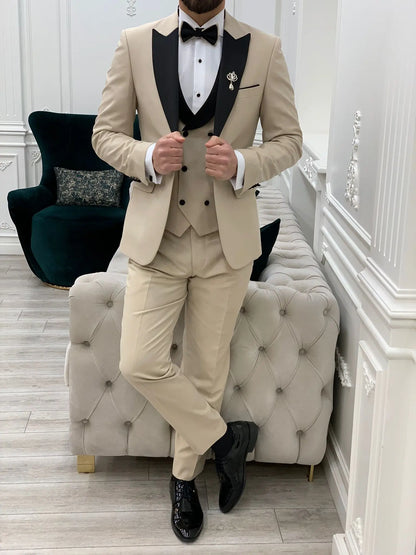 Eden Beige Slim Fit Peak Lapel Tuxedo - BRABION
