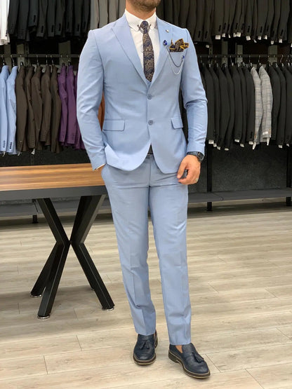 Eros Sky Blue Slim Fit Wool Suit for Every Occasion BOJONI