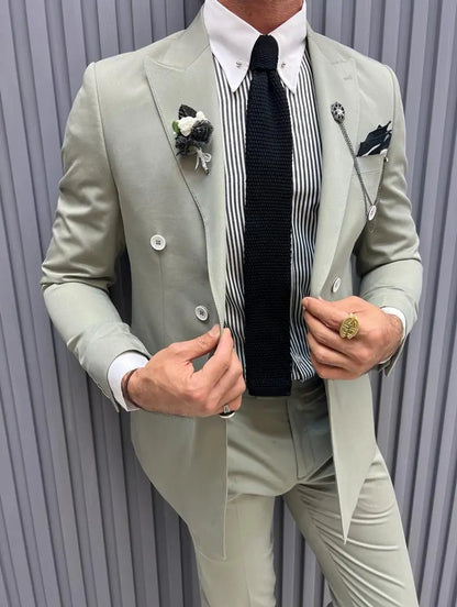 Sorento Mint Slim Fit Pinstripe Double Breasted Cotton Suit brabion