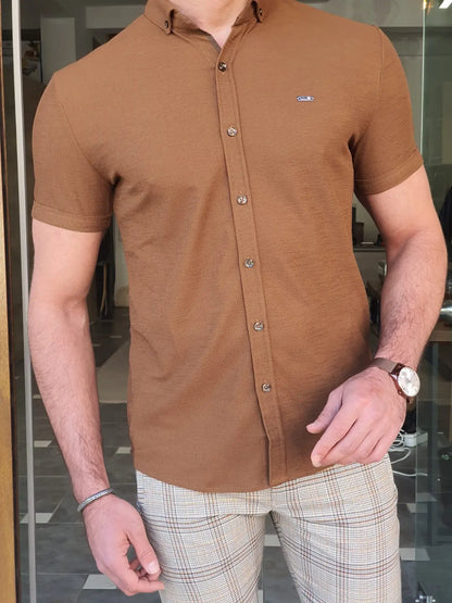Brabion Napoli Camel Slim Fit Short Sleeve Shirt - BRABION