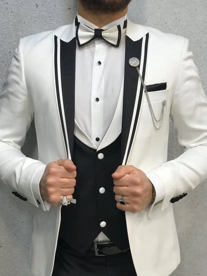 Infinite White Tuxedo with Black Vest - Timeless Elegance for Men - BRABION
