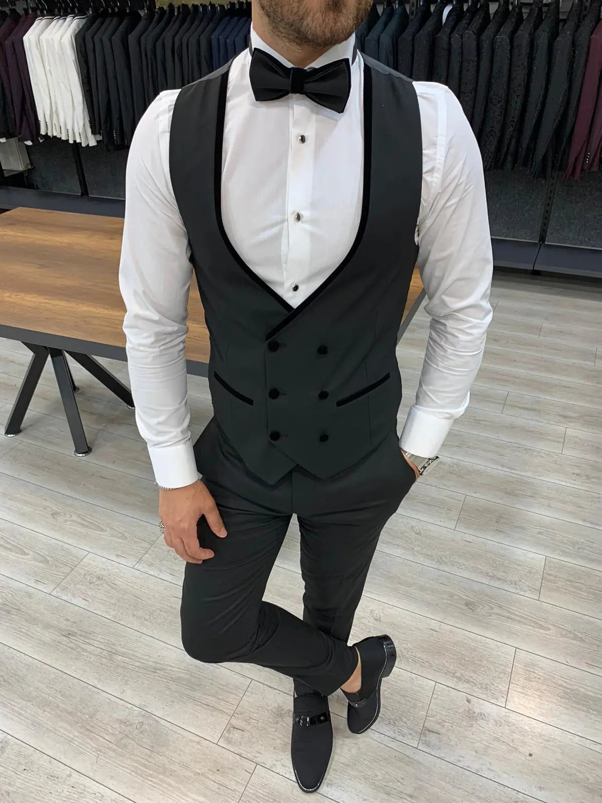 Stefano Black Slim Fit Shawl Lapel Tuxedo - BRABION