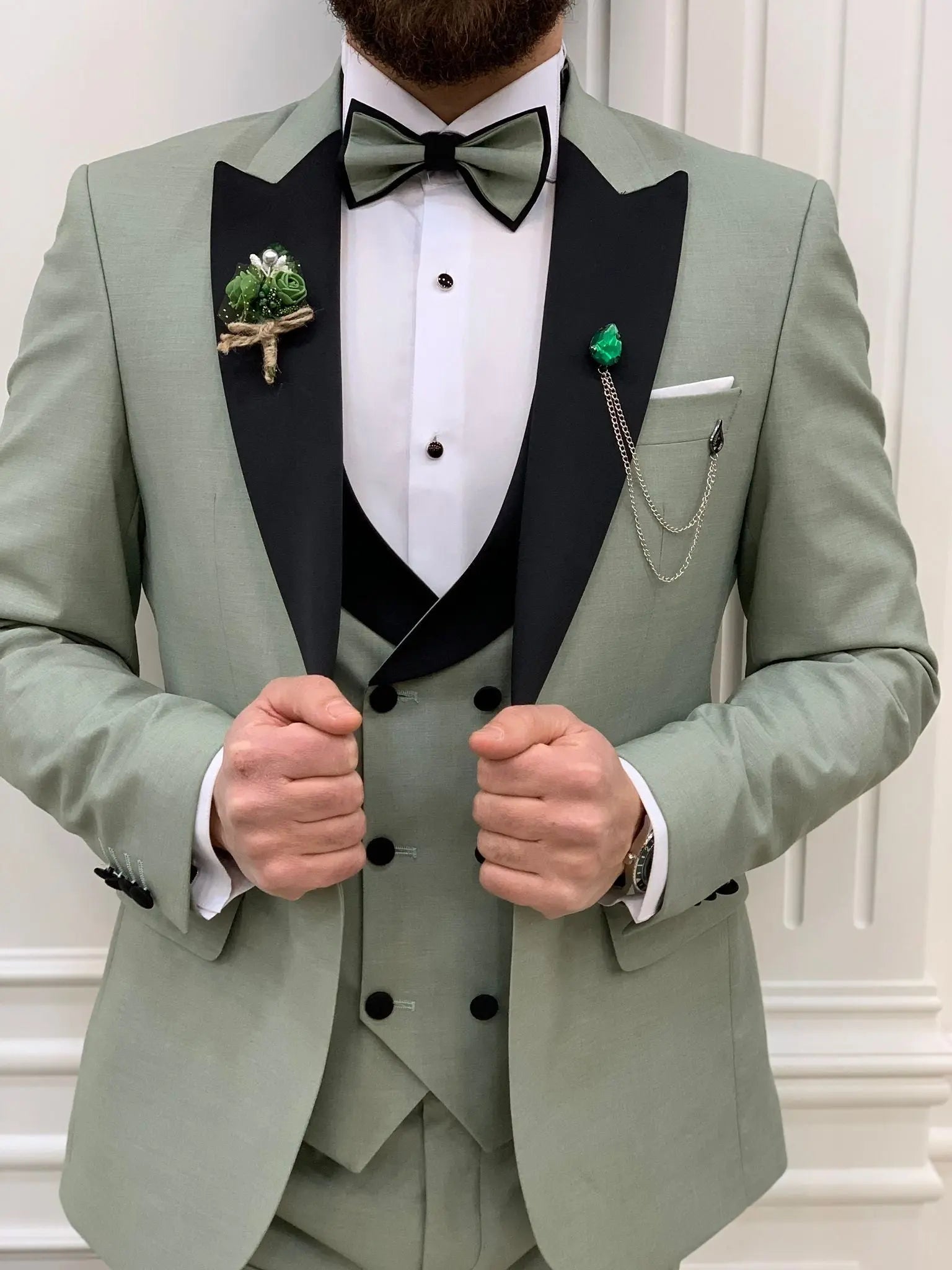 Perris Water Green Slim Fit Tuxedo - BRABION