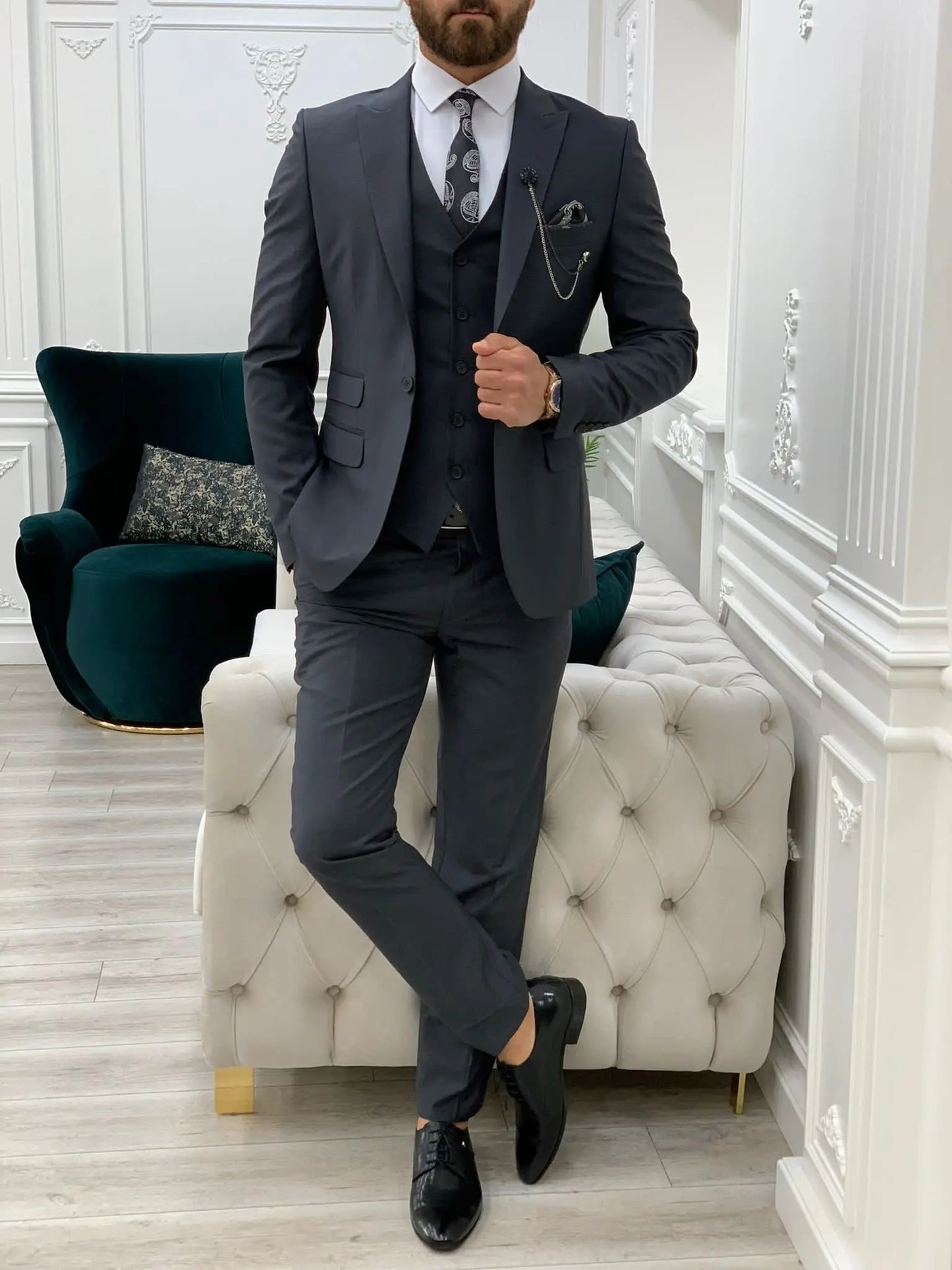 Lance Gray Slim Fit Suit - The Perfect Blend of Style and Comfort BOJONI