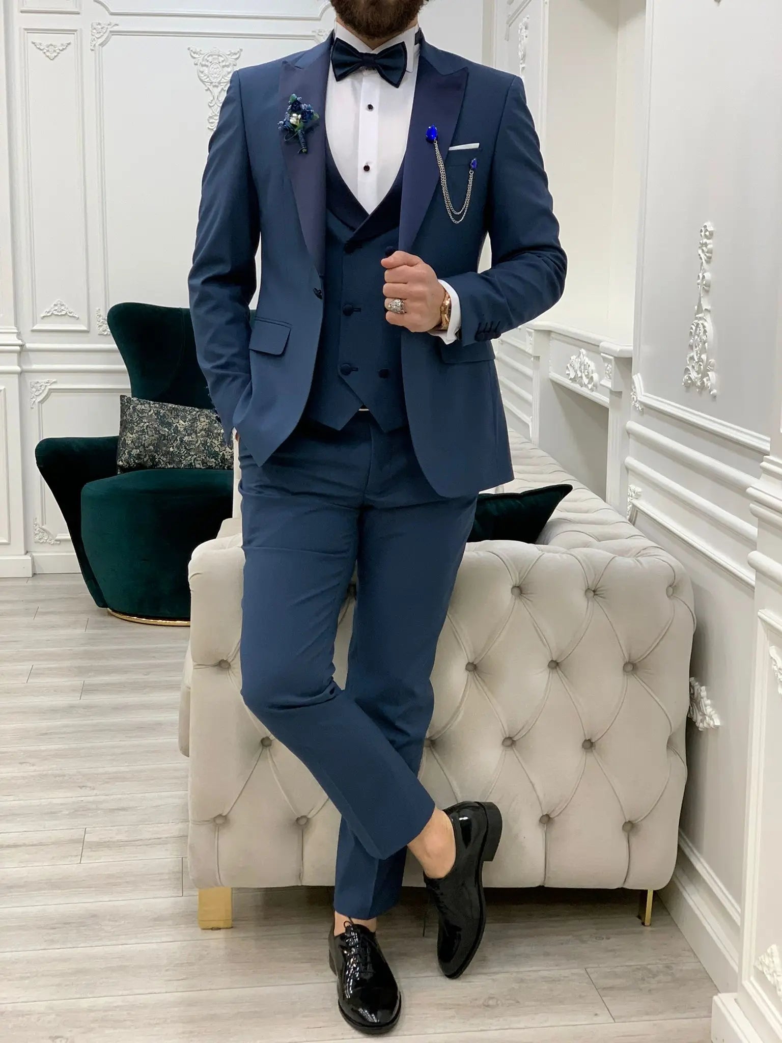 Perris Light Blue Slim Fit Tuxedo: Elevate Your Formal Style - BRABION
