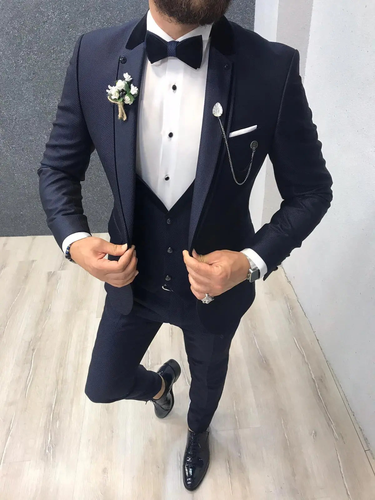 Lazio Navy Blue Slim-Fit Tuxedo - BRABION