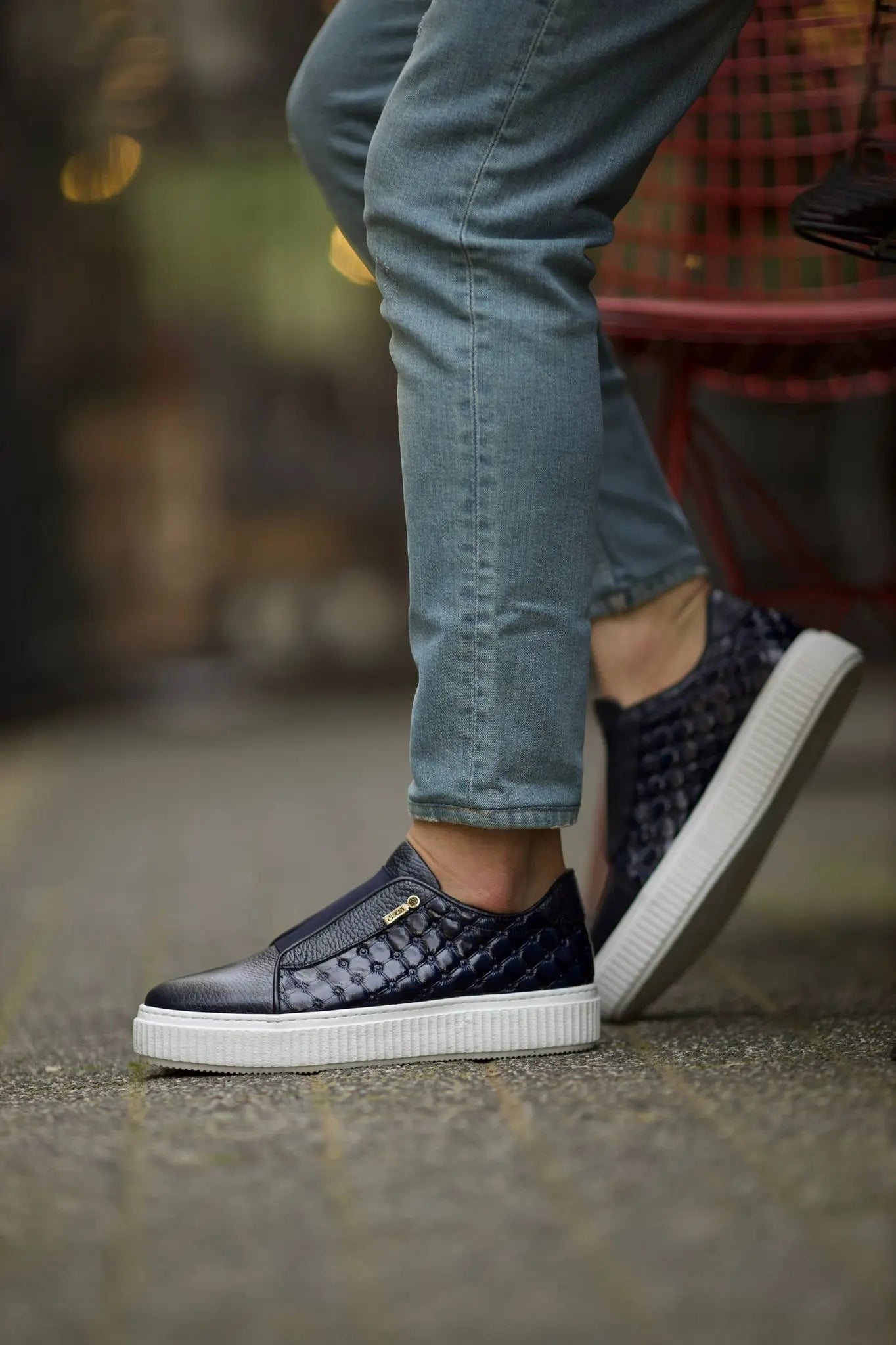 Naposi Eva Sole Lace Navy Blue Shoes - Elegant Leather Footwear for Men - BRABION