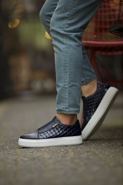 Naposi Eva Sole Lace Navy Blue Shoes - Elegant Leather Footwear for Men - BRABION