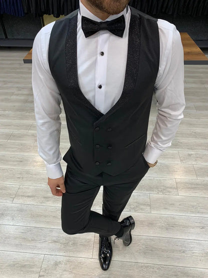 Molalla Black Shawl Lapel Tuxedo - Slim-Fit Elegance for Men - BRABION