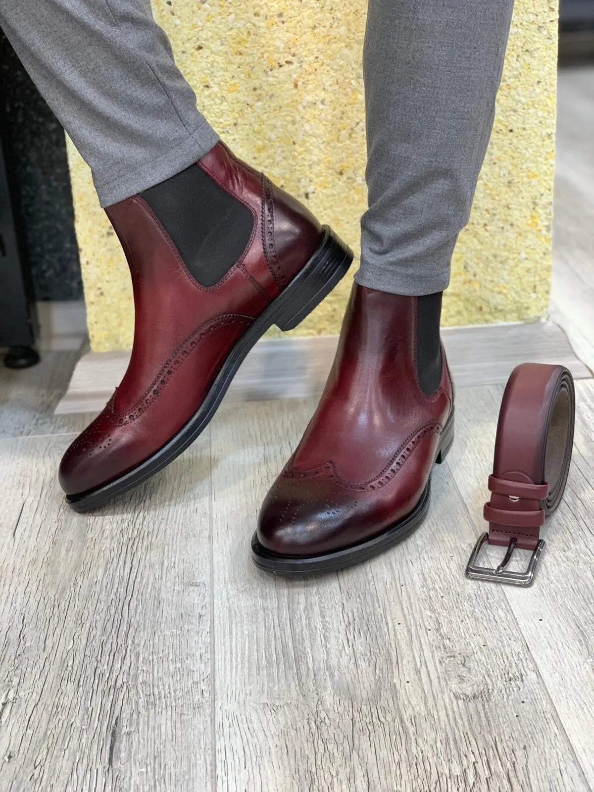 Ade Red Chelsea Boots - Elegant Leather Footwear for Men - BRABION