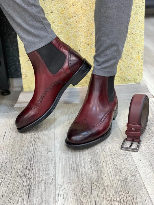 Ade Red Chelsea Boots - Elegant Leather Footwear for Men - BRABION