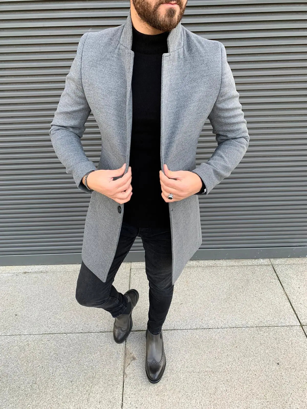Kenzie Gray Slim Fit Wool Long Coat: Where Style Meets Versatility - BRABION