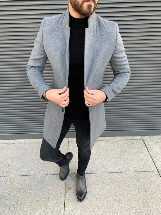 Kenzie Gray Slim Fit Wool Long Coat: Where Style Meets Versatility - BRABION