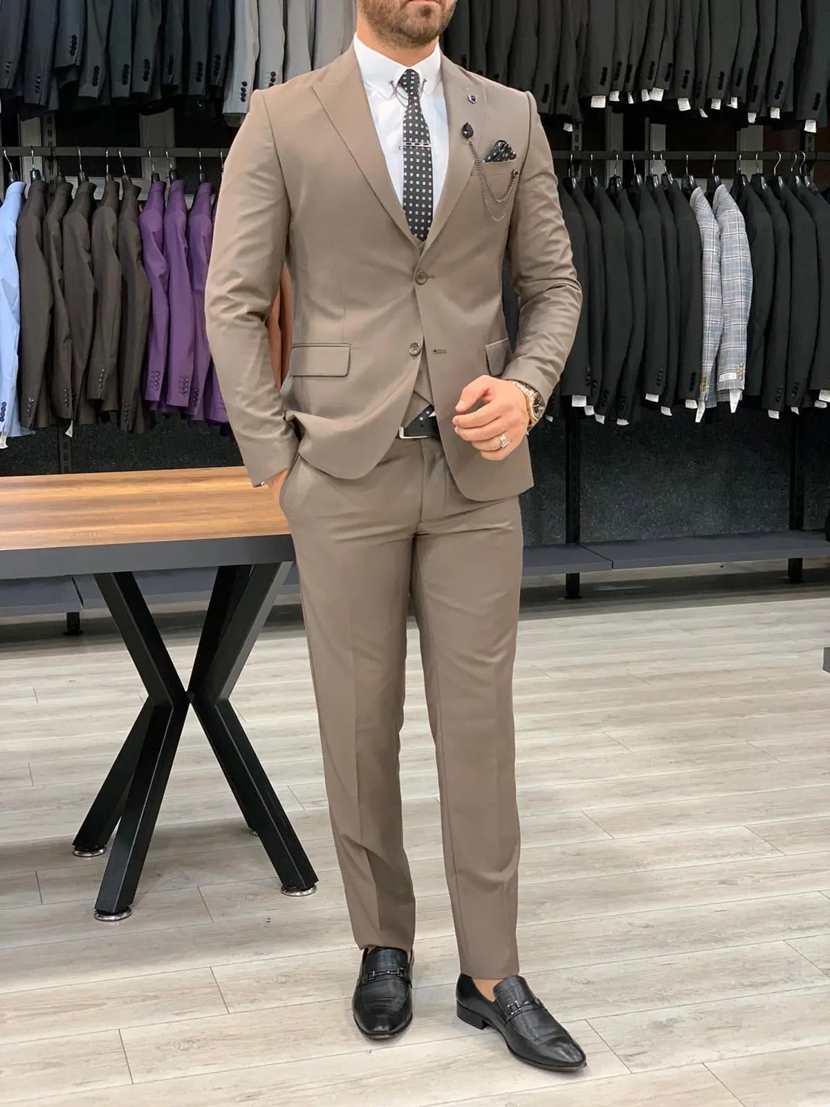 Eros Brown Slim Fit Wool Suit - Elevate Your Style BOJONI