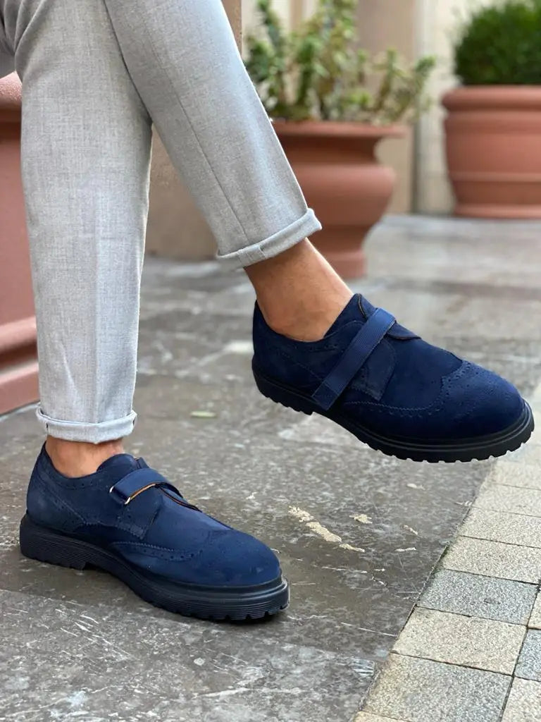 Toros Blue Suede Wing Tip Derby Shoes - BRABION