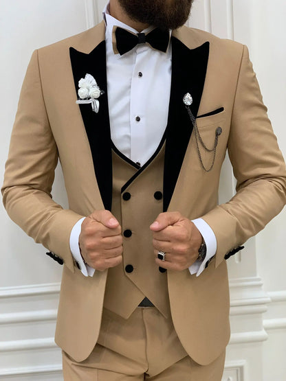 Acacia Golden Slim Fit Velvet Peak Lapel Tuxedo - BRABION