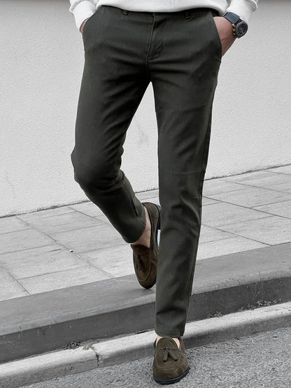 Fabio Khaki Slim Fit Cotton Pants - BRABION