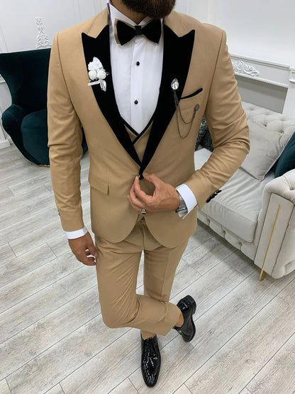 Acacia Golden Slim Fit Velvet Peak Lapel Tuxedo - BRABION