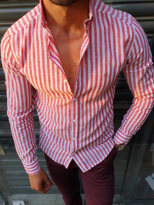 Brabion Stefano Claret Red Striped Slim-Fit Shirt - BRABION