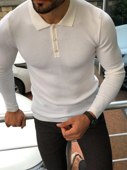 Fabros White Slim Fit Patterned Sweater - BRABION