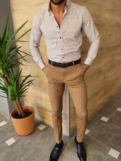 Torino Brown Slim Fit Pants - Versatile Elegance for Every Occasion - BRABION