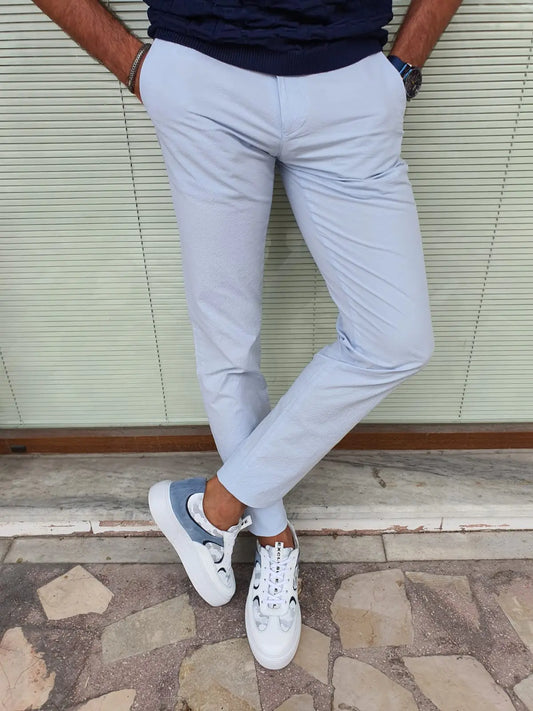 Berton Blue Slim Fit Cotton Pants - BRABION
