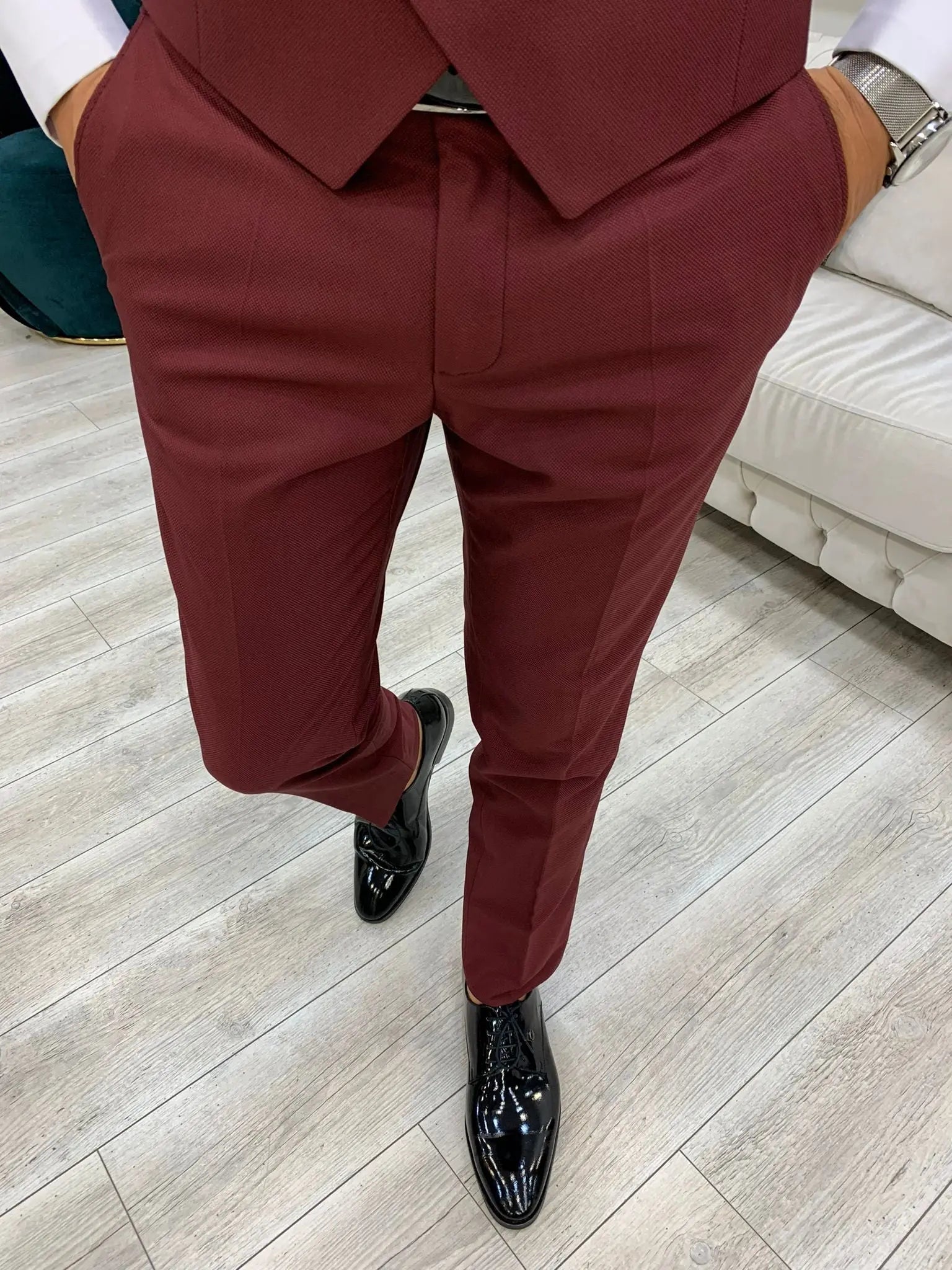 Acacia Burgundy Slim Fit Velvet Peak Lapel Tuxedo - BRABION