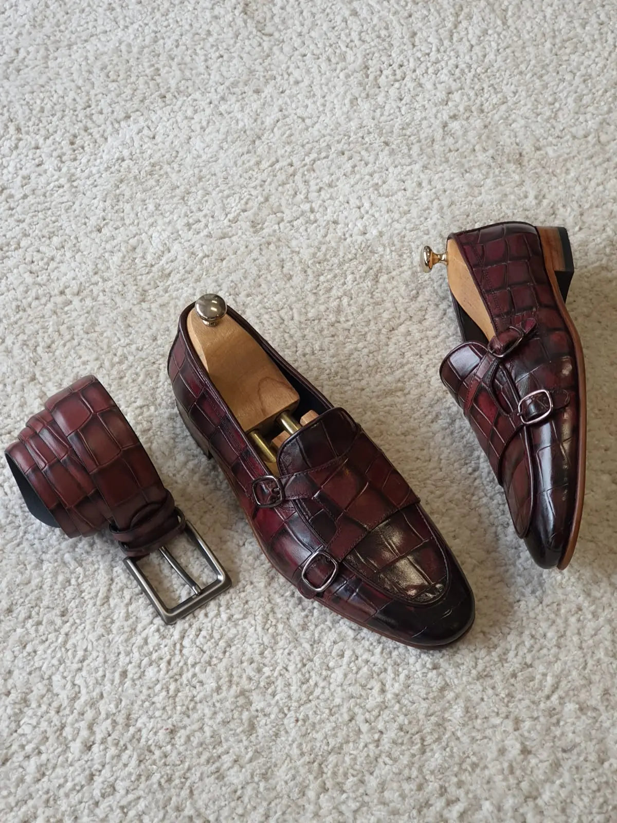 Antonio Burgundy Double Monk Strap Loafers - Redefining Elegance in Men's Footwear - BRABION