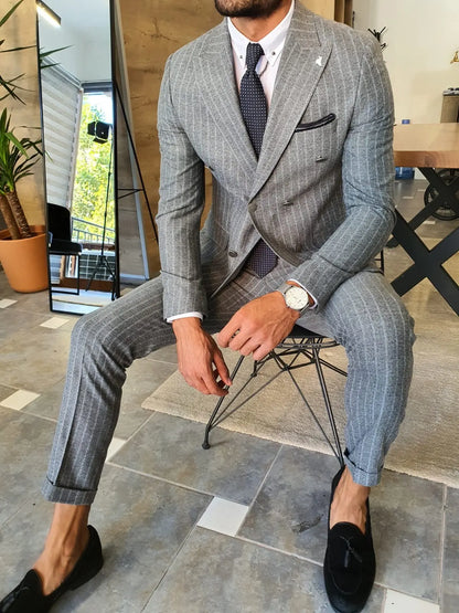 Wellington Gray Pinstripe Double Breasted Suit BOJONI