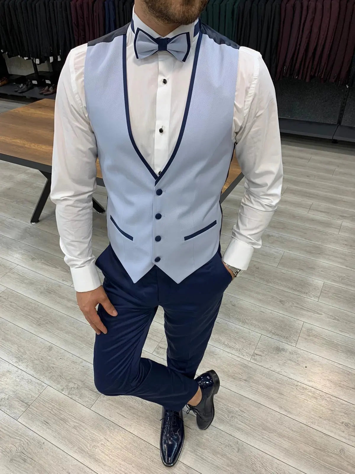 Wilson Sky Blue Slim Fit Shawl Lapel Tuxedo - BRABION