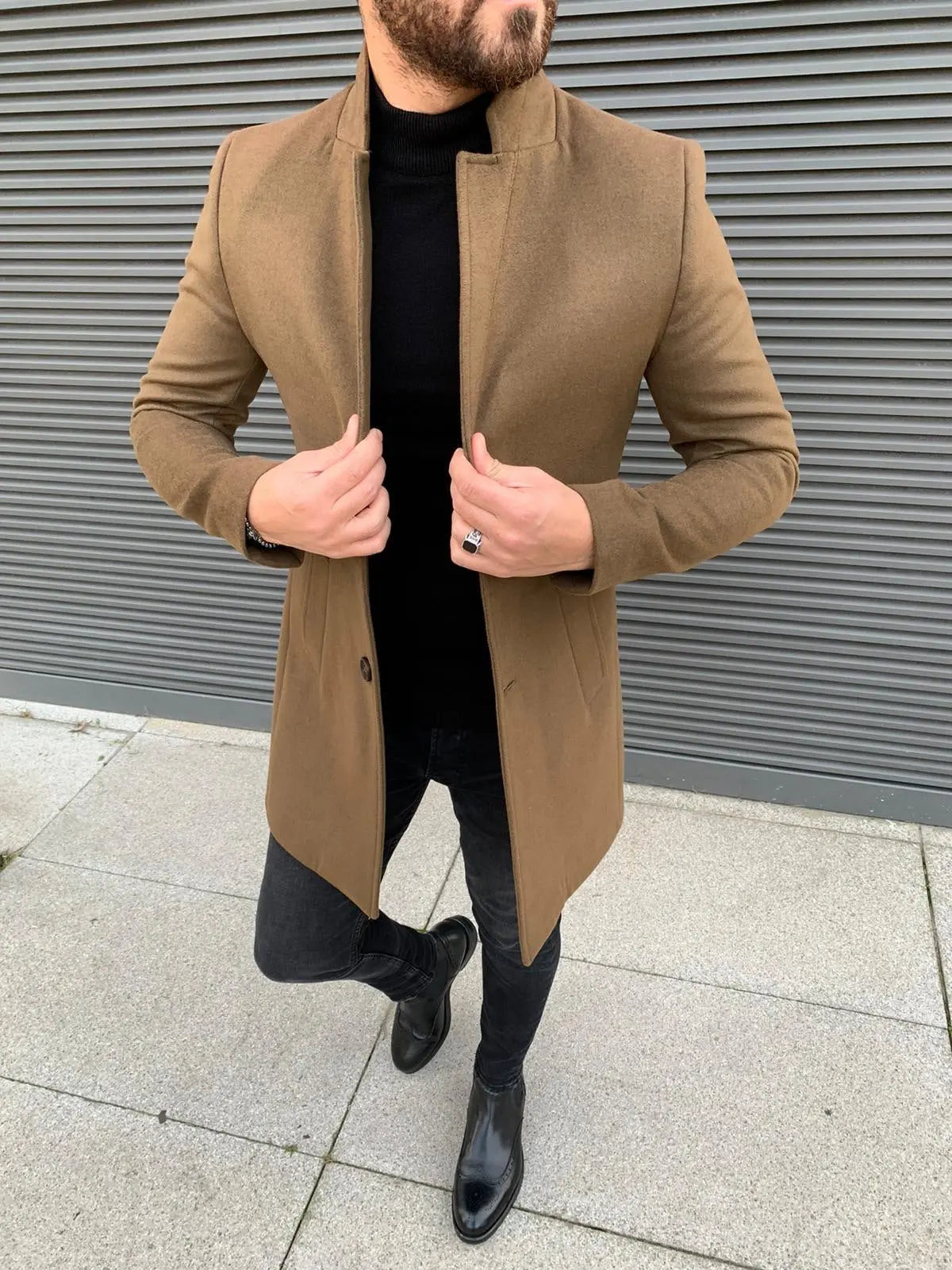 Kenzie Camel Slim Fit Wool Long Coat - BRABION