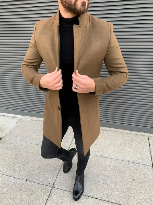 Kenzie Camel Slim Fit Wool Long Coat - BRABION