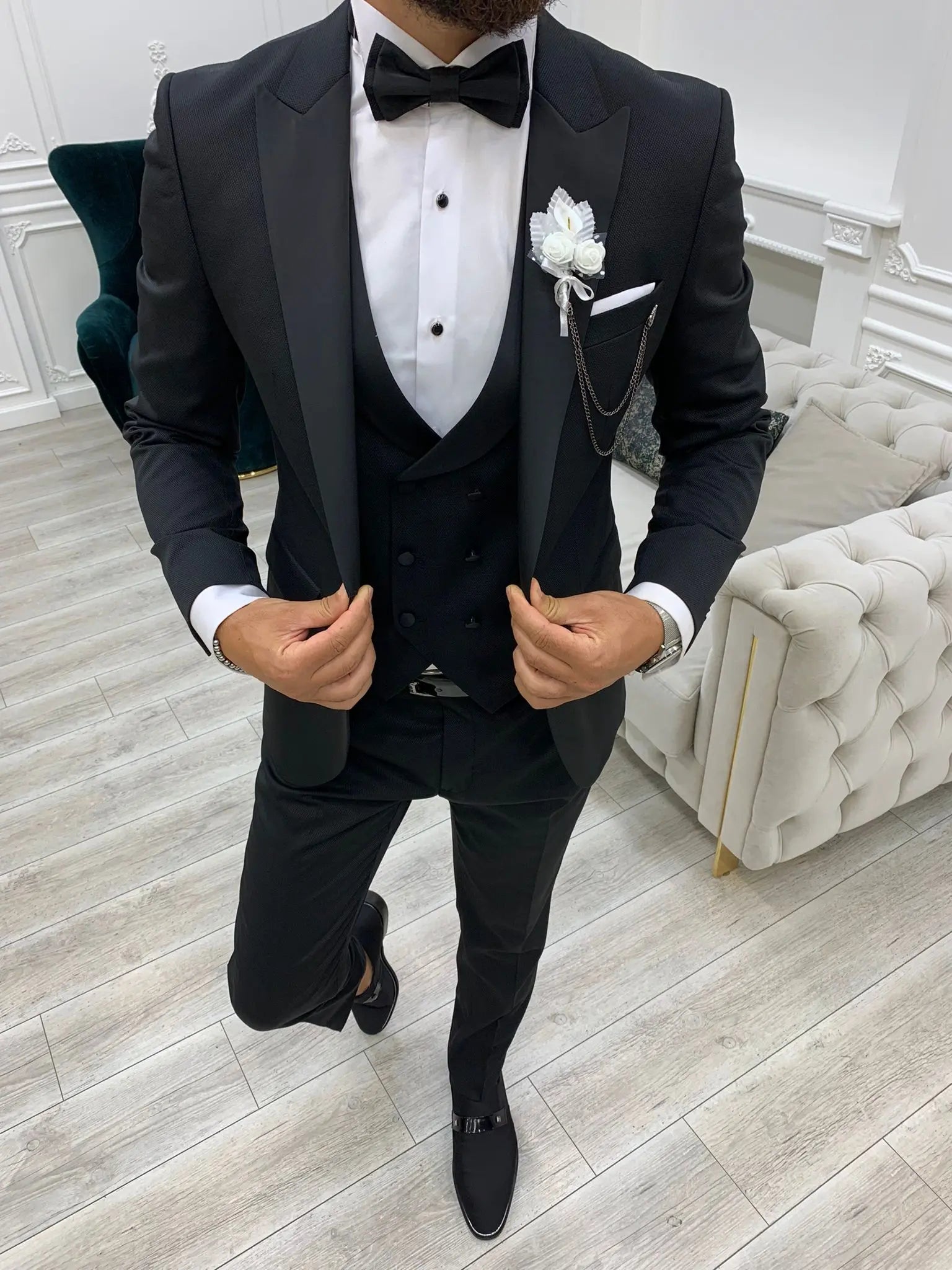 Bernard Black Slim Fit Peak Lapel Tuxedo - BRABION